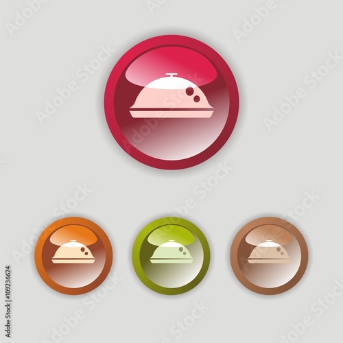 Icono de comida caliente en botones de colores. Ilustración vectorial