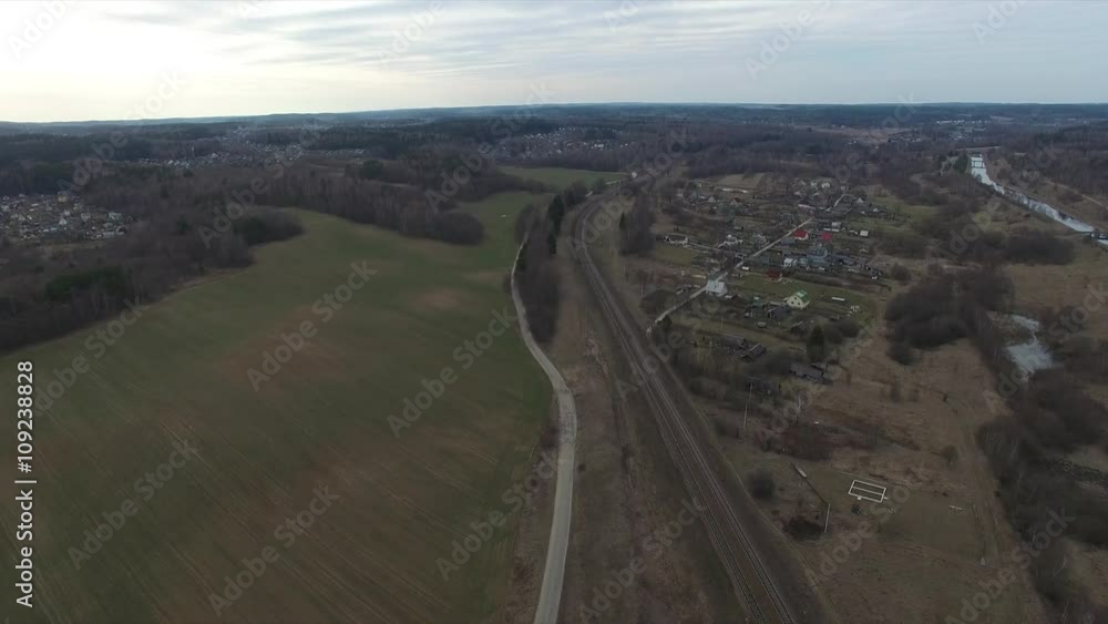 Flying over the railway.surrounding countryside
