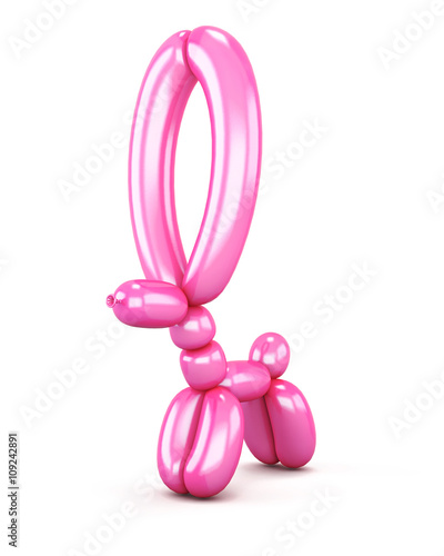 Animal balloon isolated on white background. Dog balloon. Hare, rabbit out of a balloon. Pink balloon. 3d render image