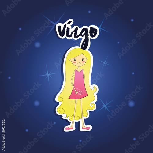 cartoon Virgo girl on starry night background