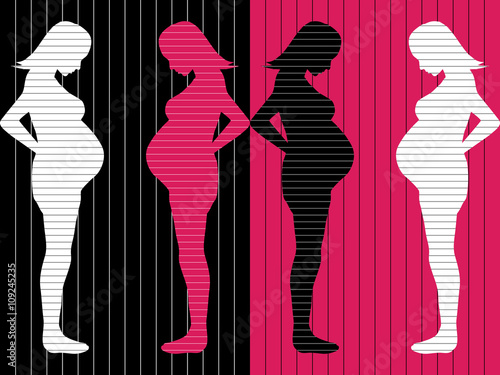 Pregnant woman silhouettes black pink background