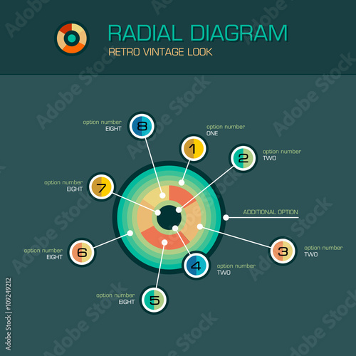 Vector round radial diagram with beam pointers infographic templ