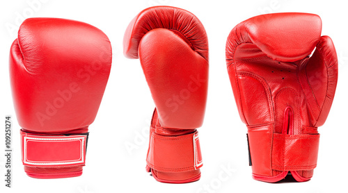 Red leather boxing glove isolated