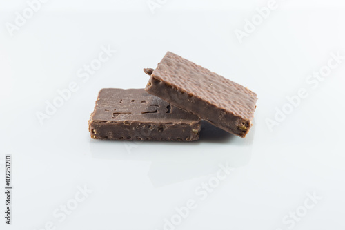 Snacks coated chocolate wafers.