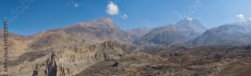 view towards Thorong La pass from the road from Muktinath to Jom photo