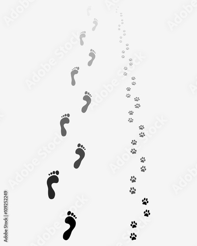 Footprints of man and dog, vector illustration
