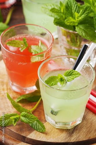 Mix of alcohol cocktails with rum and mint