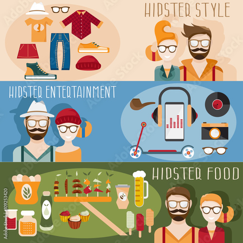 flat design vector mini banners with hipster theme