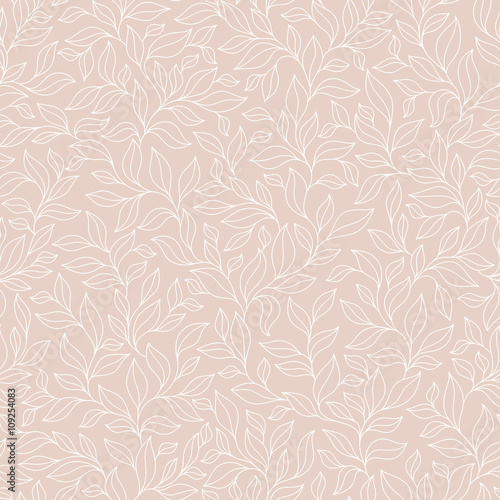 Abstract beige seamless pattern with leaves.