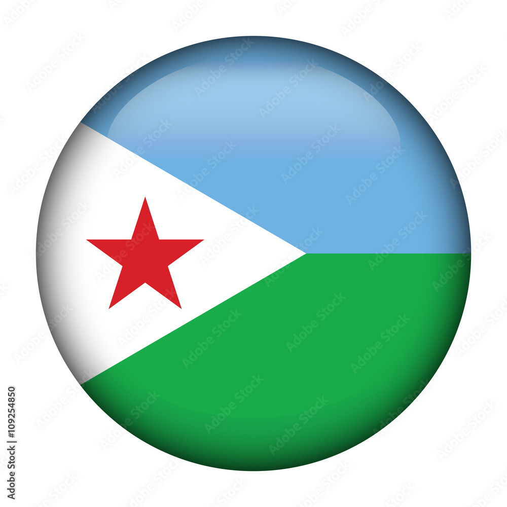Round glossy Button with flag of Djibouti