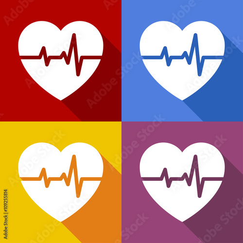 Icono plano ritmo cardiaco con sombra en varios colores
