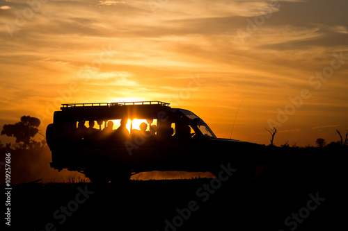 Safari car in sunset light