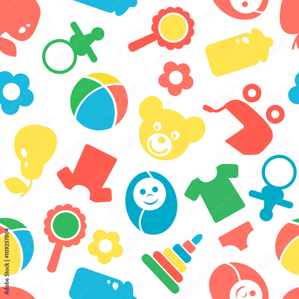 Seamless pattern with cute baby accessories on white background. Seamless pattern with cute baby accessories on white background.