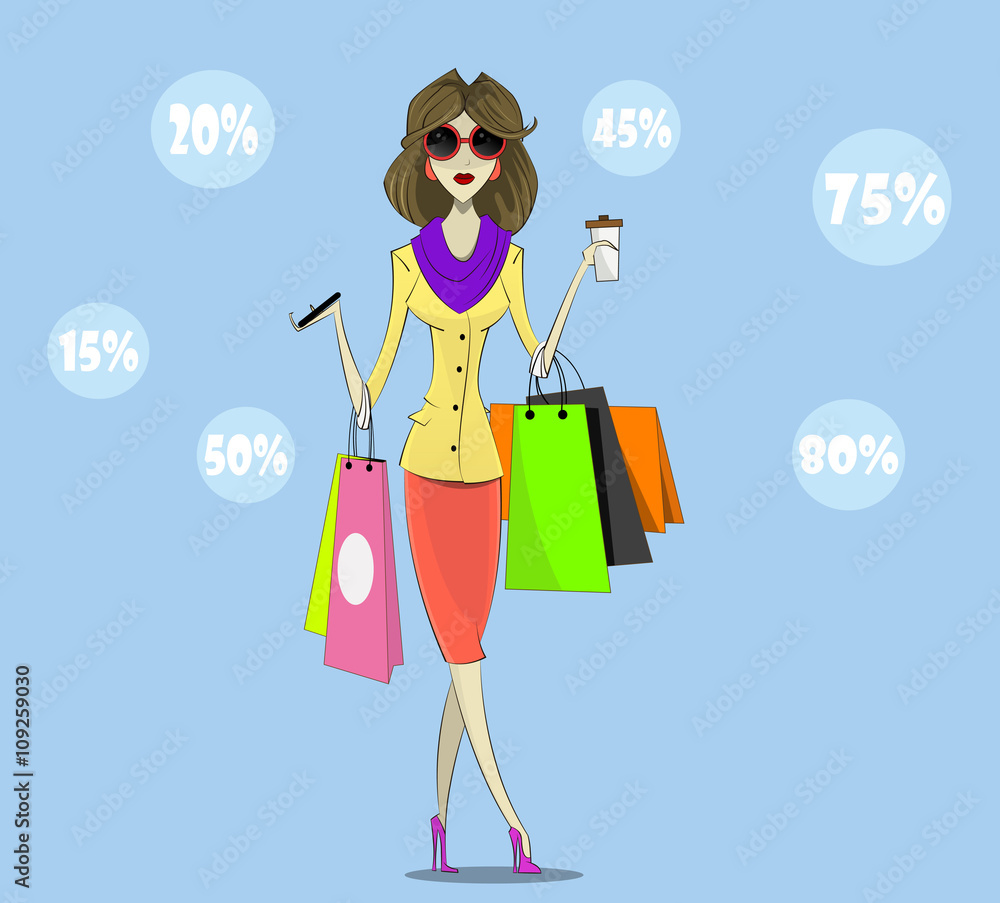 Buyer. Girl with shopping bags 