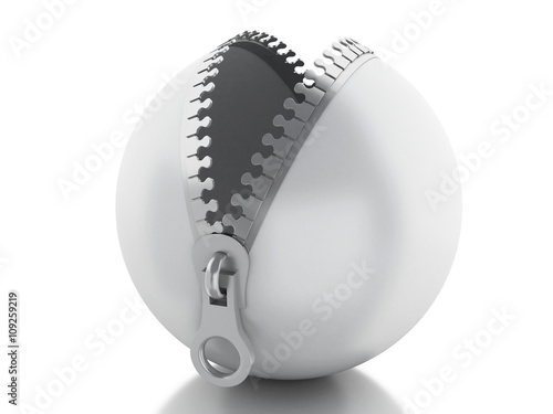3d white ball with zipper