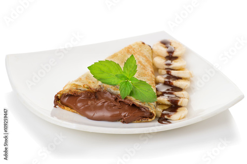 Crepes with chocolate cream and banana
