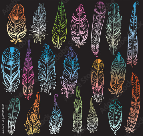 Set of color feathers in native style