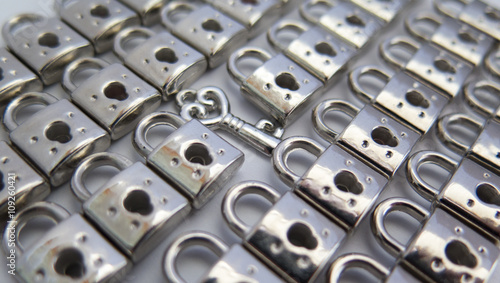 Background of the locks with key, white background
