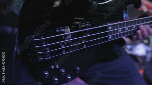Rock Concert. Rock Musician Playing Bass Guitar