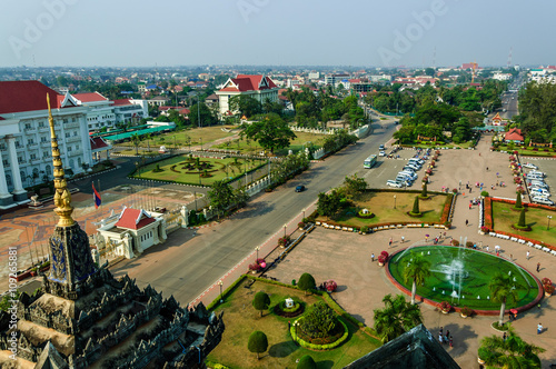 View from Patuxay Victory Gate of park & Vientiane, Laos photo