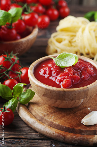 Italian homemade sauce with tomato and basil