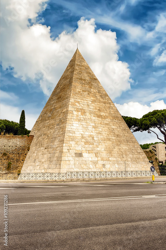 Pyramid of Cestius, iconic landmark in Rome, Italy