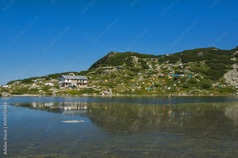 The Fish lake and mountain hut, The Seven Rila Lakes, Rila Mountain, Bulgaria