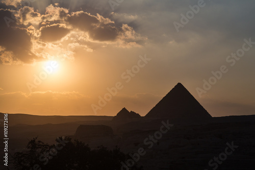 The Great Pyramid of Giza at sunset.