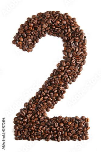 Number 2 from coffee beans isolated on white background