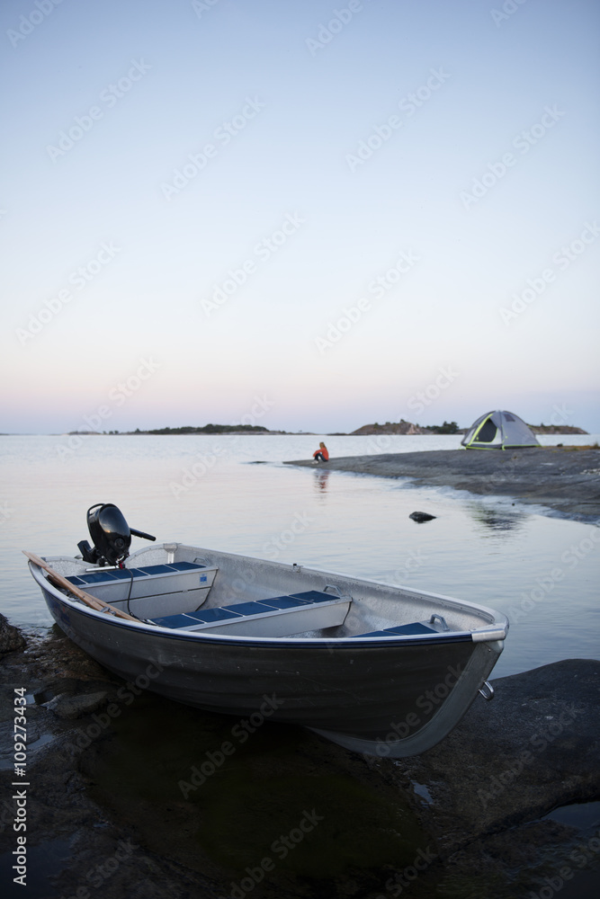Boat on coast at dusk Boat on coast at dusk