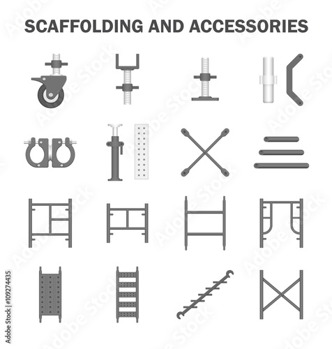 Scaffold component part vector icon also called scaffold or staging. That is ringlock system type. Use as temporary structure to support work in construction, maintenance and repair of building etc.