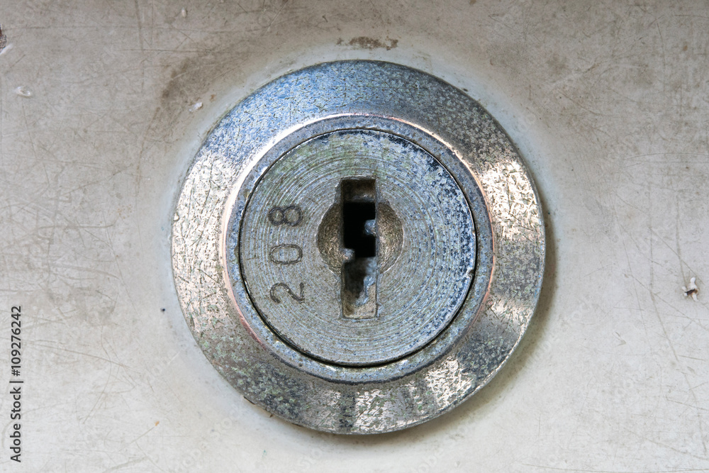 Old key hole of steel cabinet