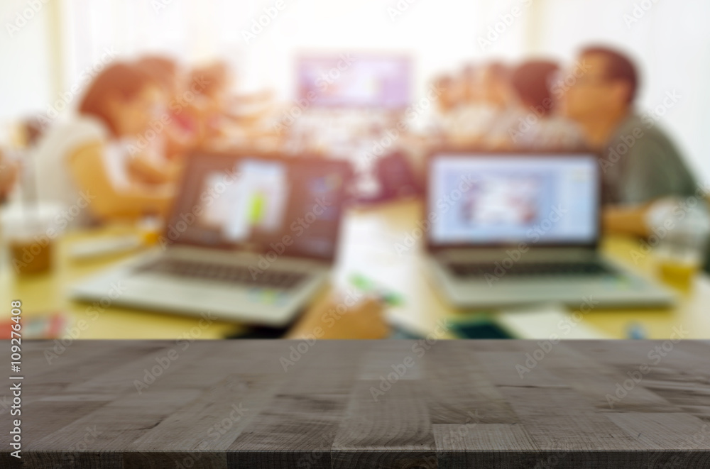 Desk space platform with business people in a meeting at office Desk space platform with business people in a meeting at office