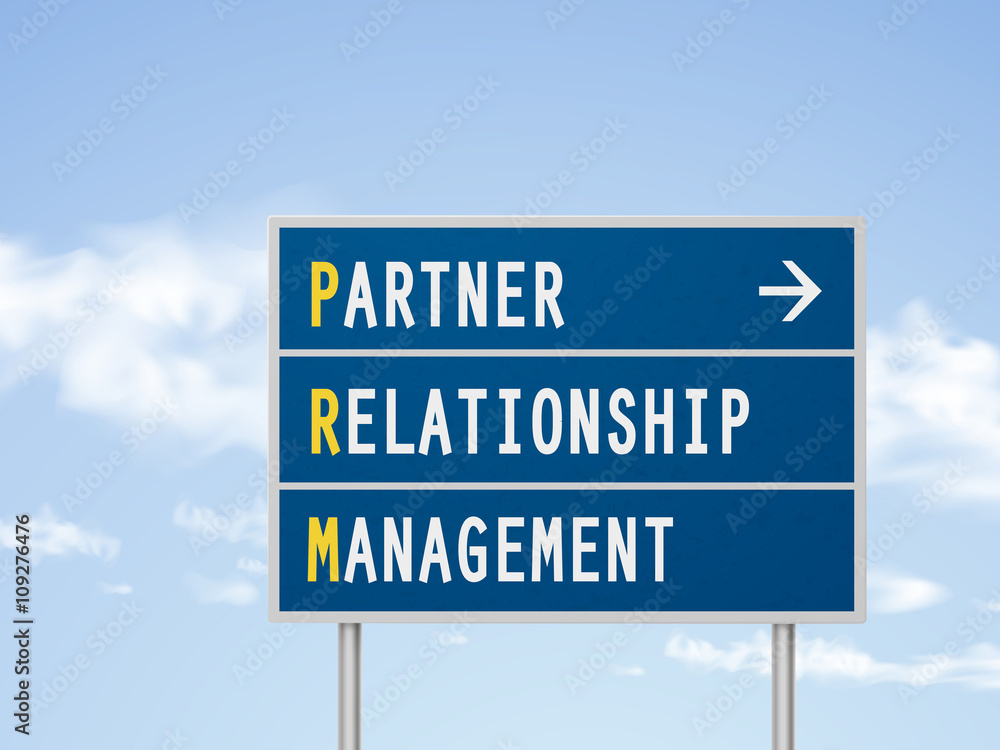 3d illustration road sign with partner relationship management 3d illustration road sign with partner relationship management