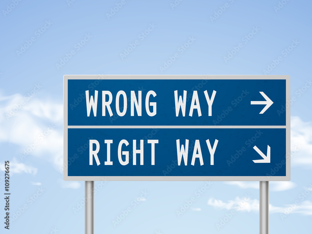 3d illustration road sign with wrong and right way 3d illustration road sign with wrong and right way