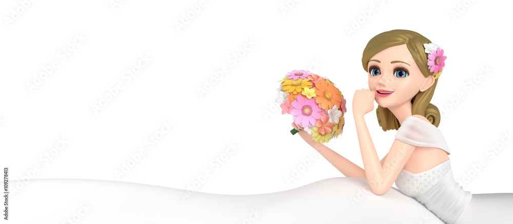 3D illustration character - The pretty bride who has a bouquet. 3D illustration character - The pretty bride who has a bouquet.