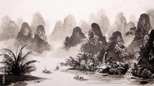 Chinese landscape watercolor painting