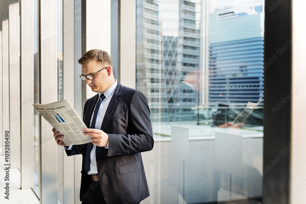 Fototapeta premium Business Man Working Reading Newspaper Concept