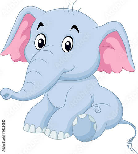 Cute baby elephant sitting isolated on white background