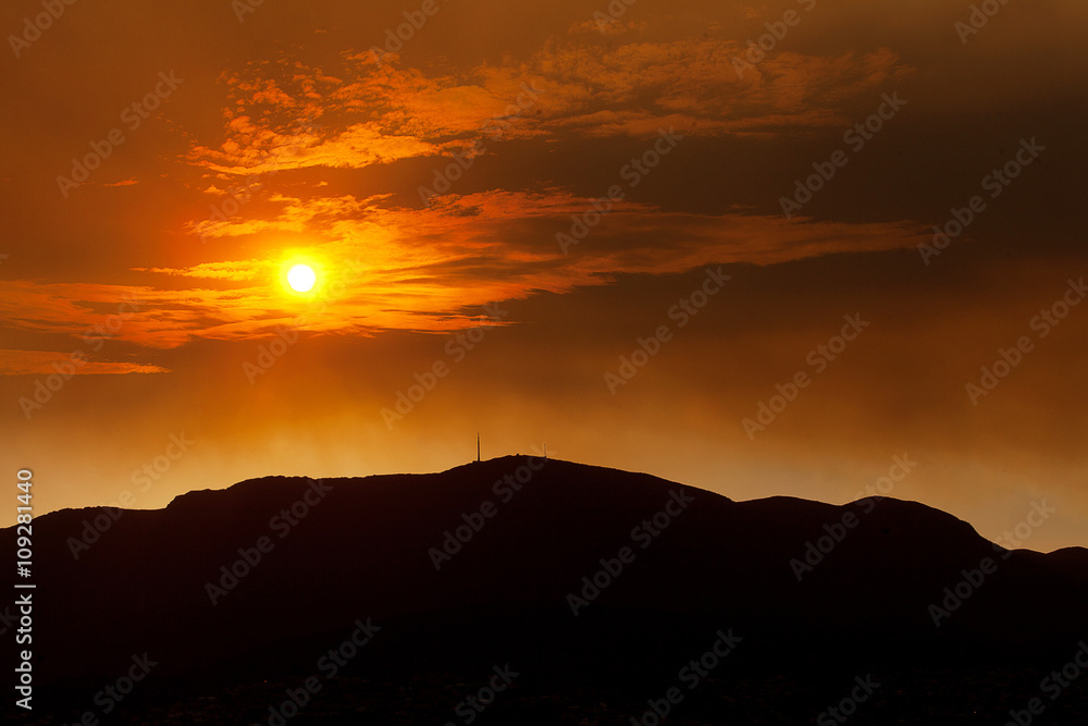 Sunset over Mount Wellington