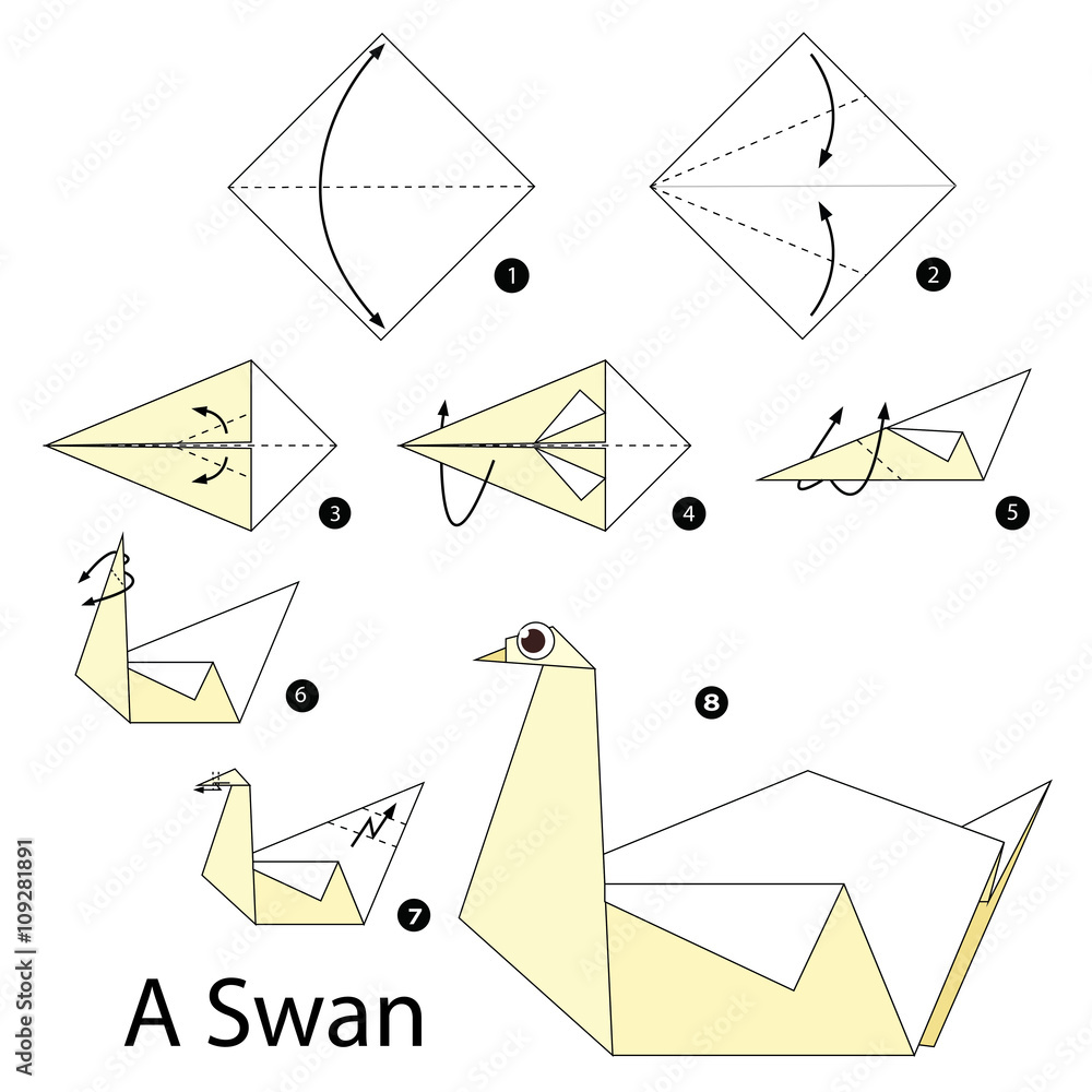 Step By Step Instructions How To Make Origami A Swan Stock 