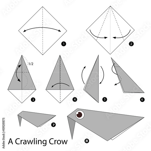 Step by step instructions how to make origami A Crawling Crow.