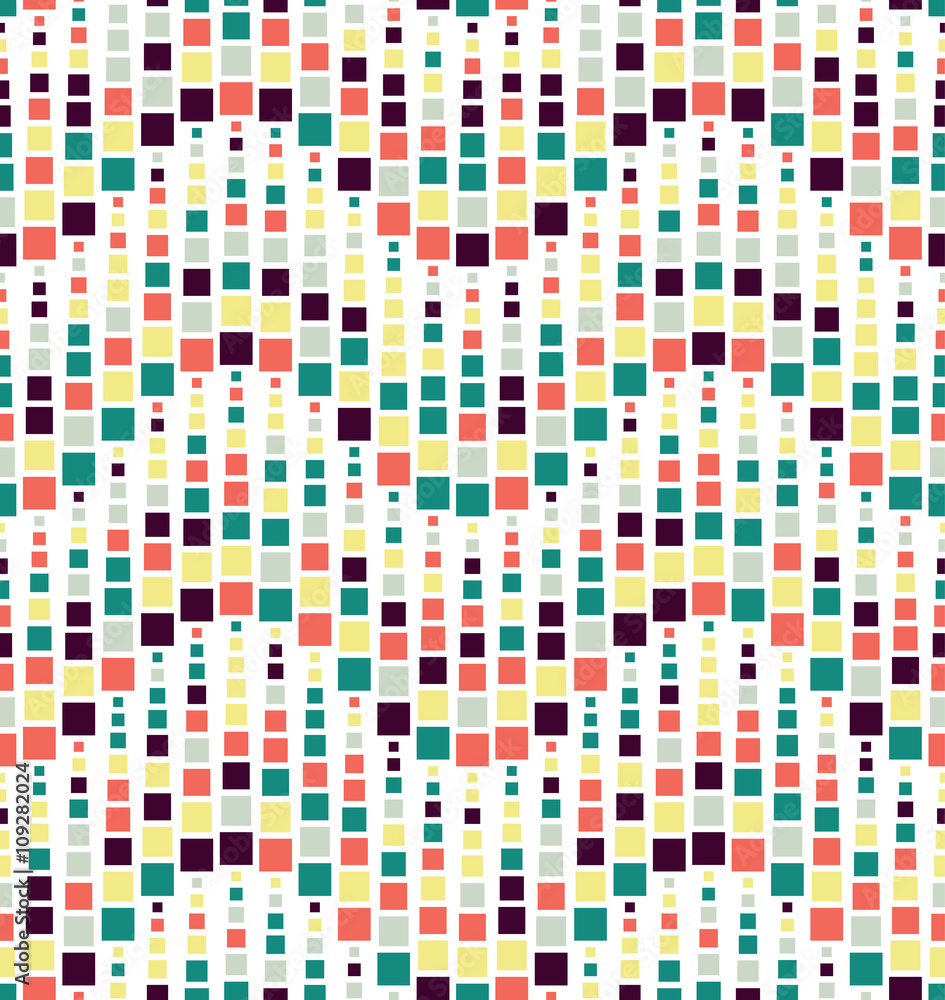 Seamless pattern on a white background. Has the shape of a wave. Consists of geometric elements of square shape in color. Seamless pattern on a white background. Has the shape of a wave. Consists of geometric elements of square shape in color.