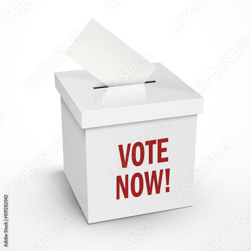 vote now words on the 3d white voting box