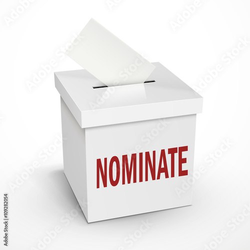 nominate word on the white box photo