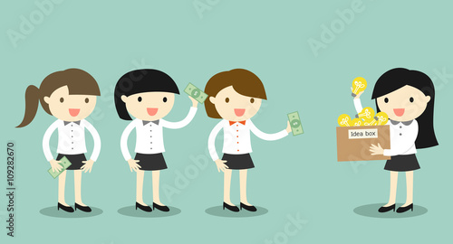 Business concept, Businessman woman is selling her idea to another business women. Vector illustration.