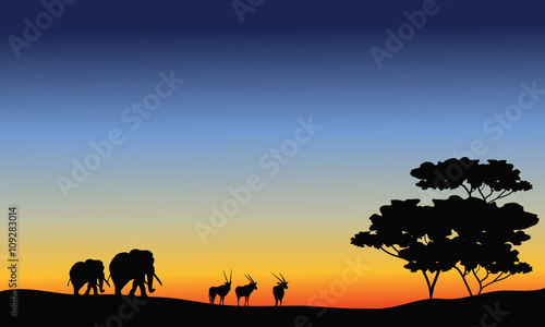 Elephant and antelope silhouette © wongsalam77