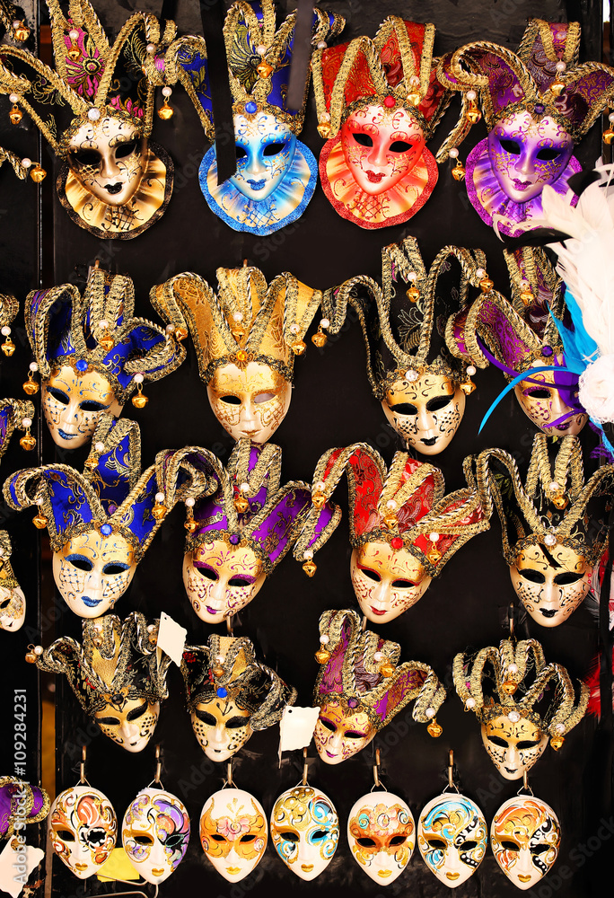 Venetian masks for Carnival. Souvenirs from Italy