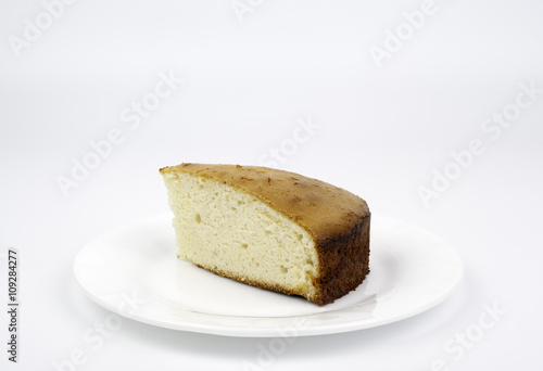 Home-baked cake on a white background