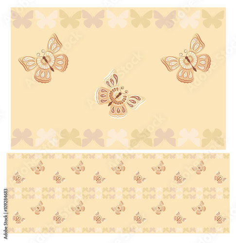 Beige butterflies seamless pattern